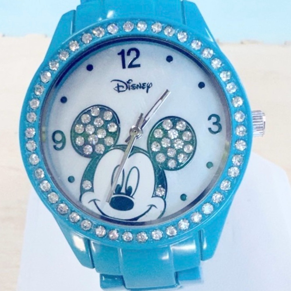 Disney Mickey Mouse Blue Rhinestone‎ Watch New Battery Working